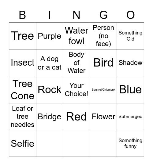 Photography Bingo Card