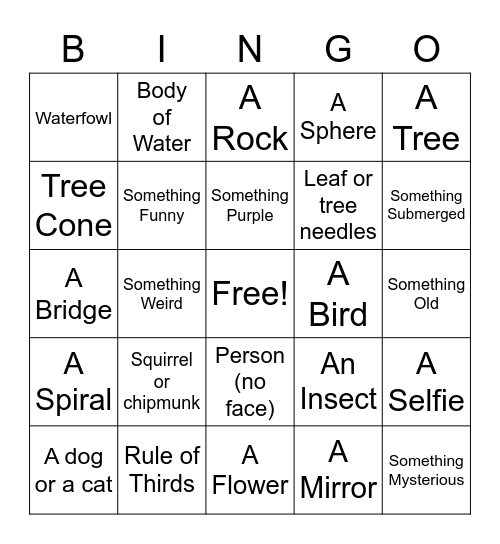 Photography Bingo Card