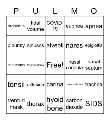Respiratory System Bingo Card