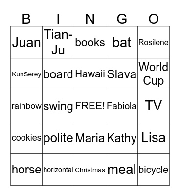 Our Class Bingo Card