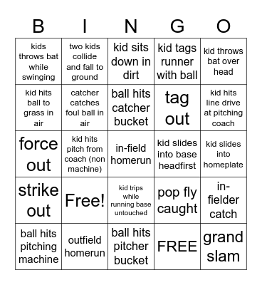 Rookie Baseball Bingo Card