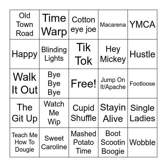 Group Dances & Dance Floor Hits Bingo Card