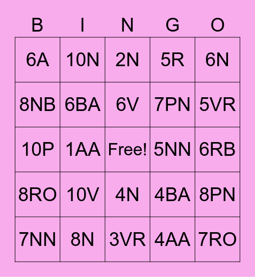 Crema Color Swatches Bingo Card