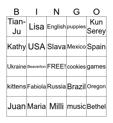 Our Class Bingo Game Bingo Card