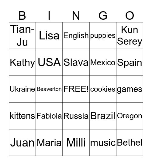 Our Class Bingo Game Bingo Card