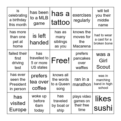 Fiscal Services Team Bingo: Someone who... Bingo Card