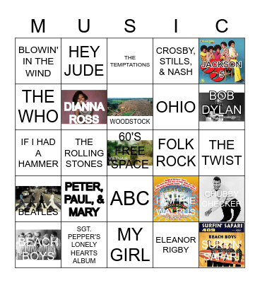 1960's Music Bingo Card