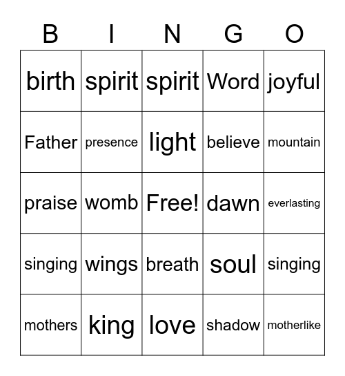 May 9  Worship Bingo  (Listen for words during worship and check them off when you hear them)  Just for fun - no prizes Bingo Card