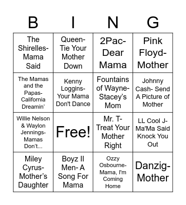 Total-Quiz.com Presents: Radio Bingo Mother's Day Bingo Card