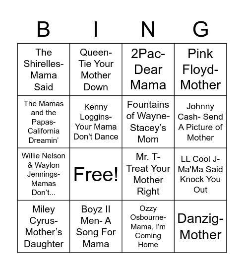 Total-Quiz.com Presents: Radio Bingo Mother's Day Bingo Card
