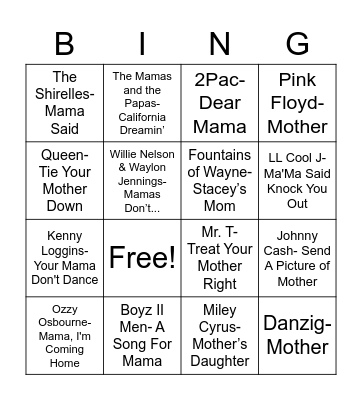 Total-Quiz.com Presents: Radio Bingo Mother's Day Bingo Card