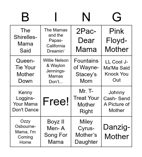 Total-Quiz.com Presents: Radio Bingo Mother's Day Bingo Card
