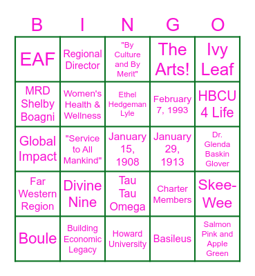 AKA Bingo Card