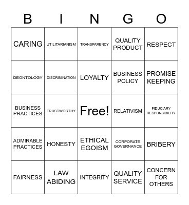 ETHICS UNIT 6 Bingo Card