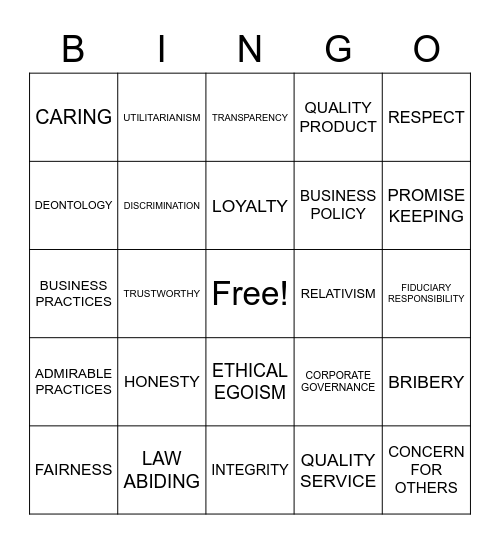 ETHICS UNIT 6 Bingo Card