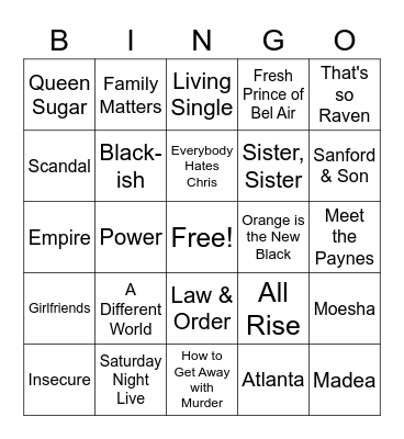 Tv Shows Bingo Card