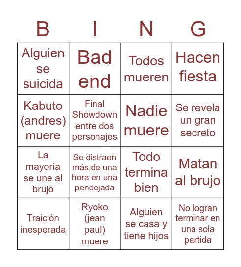 Mierdero Grupo B Bingo Card