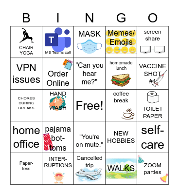Pandemic Work-Life Bingo Card