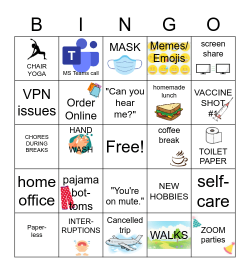 Pandemic Work-Life Bingo Card