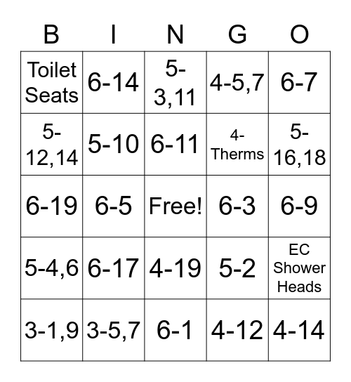 Packdown Bingo Card