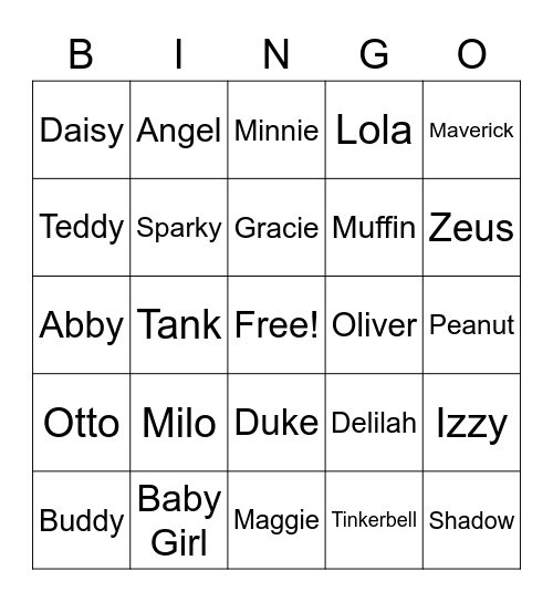 Pet Bingo Card