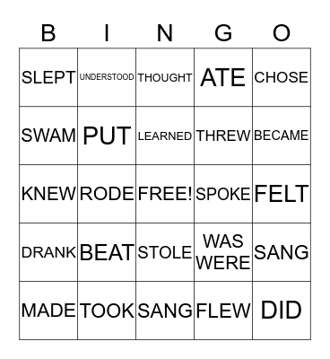 IRREGULAR VERBS Bingo Card