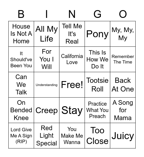 90s Music Bingo Card
