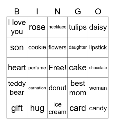 mother's day Bingo Card