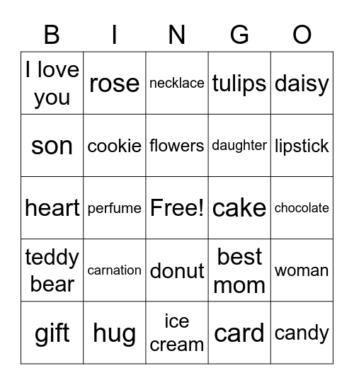 mother's day Bingo Card