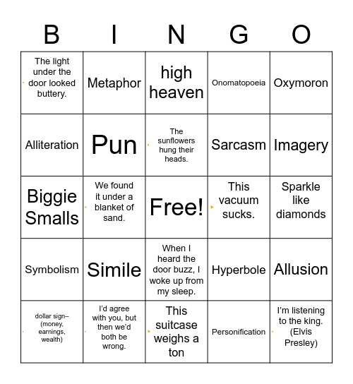 Figurative Language Bingo Card