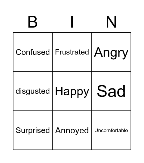 Emotions Bingo Card