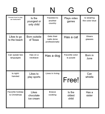 FIND ME BINGO Card