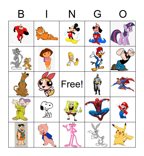 Cartoon Characters Bingo Card