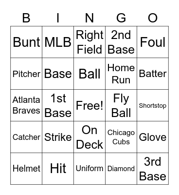 Huffman Baseball/Softball Bingo Card