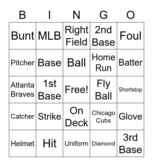 Huffman Baseball/Softball Bingo Card