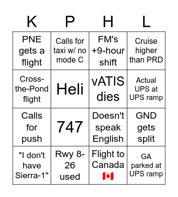 Virtual Philadelphia International Airport Bingo Card