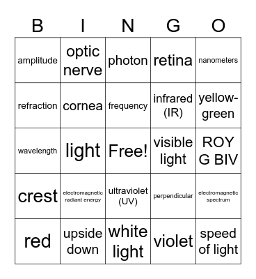 Light Vocabulary Bingo Card