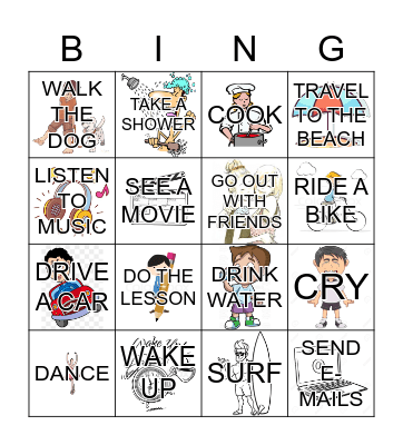 VERBS - SIMPLE PRESENT Bingo Card