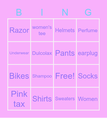 Pink tax Bingo Card