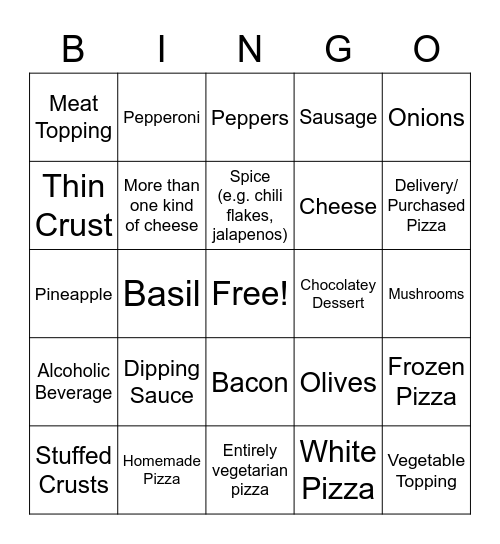 GG Pizza Party! Bingo Card