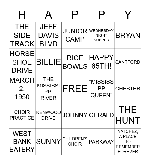 JOHNNY'S 65TH BIRTHDAY! Bingo Card