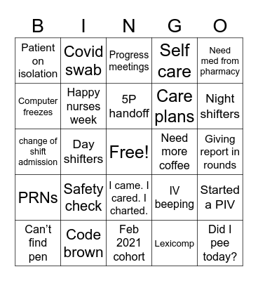 Happy Nurse’s Week Bingo Card