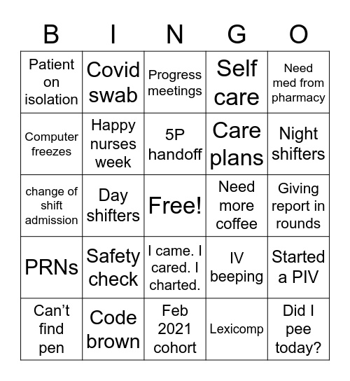 Happy Nurse’s Week Bingo Card