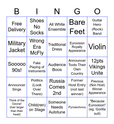 Eurovision Grand Final (by Raz) Bingo Card