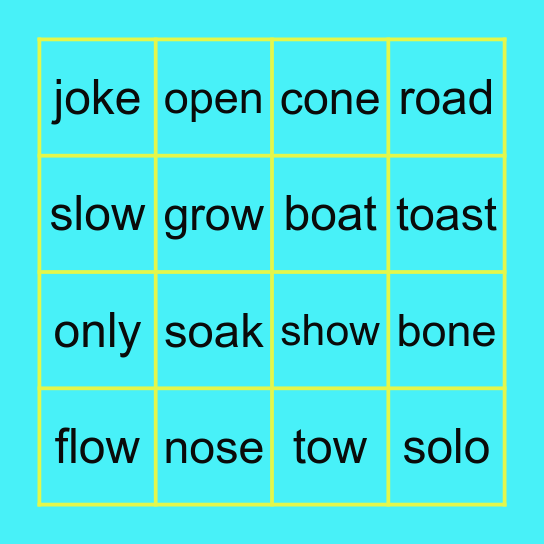 o_e, ow, o and oa Bingo Card