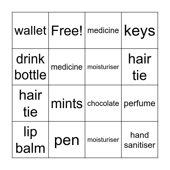 What's in her purse Bingo Card