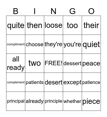 CONFUSING WORDS  Bingo Card