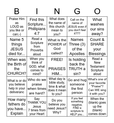 Scripture, Prayer & Praise Bingo Card