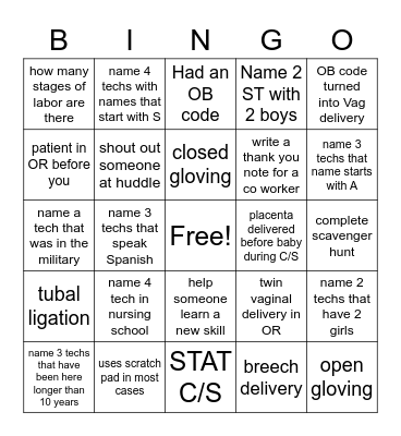 Surgical Tech  Bingo Card