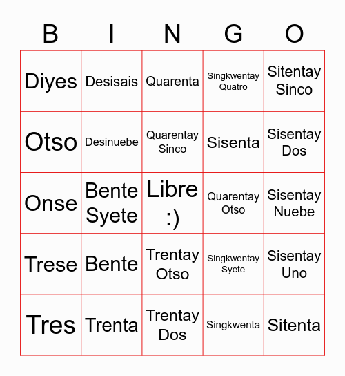 11003911 Bingo Card